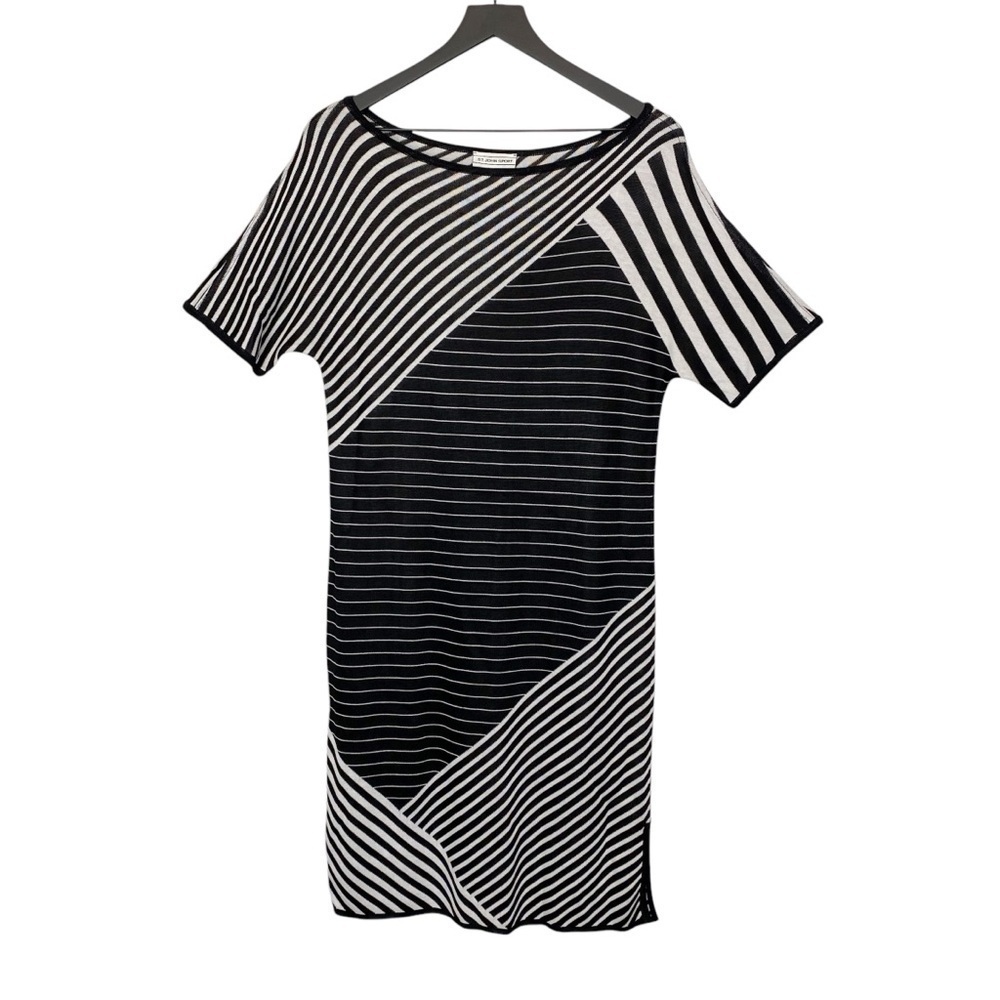 St. John Sport Black White Striped Knit Sheath Dress